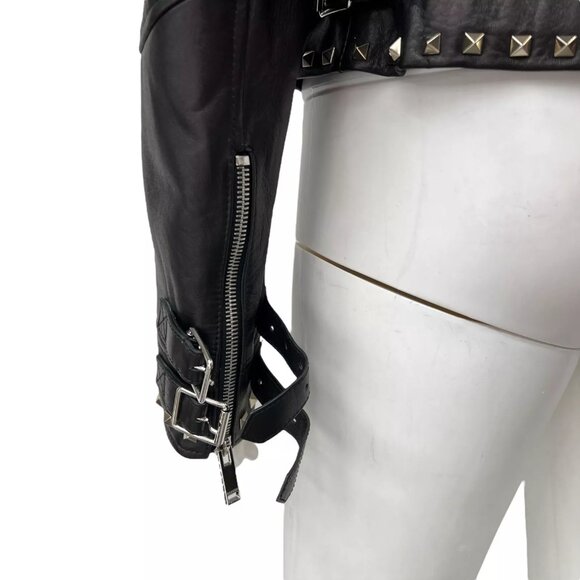 $6490 04. Valentino Black Leather Rockstud Embellished Short Jacket size 6 Moto - Picture 9 of 16